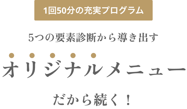 1回50分の充実プログラム！5つの要素診断から導き出すオリジナルメニューだから続く！